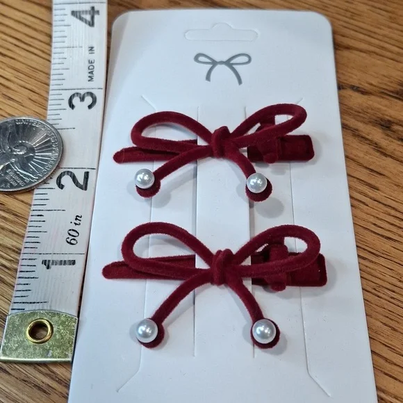 Maroon Red Velvet Bow Hair Clip - Picture 4 of 5